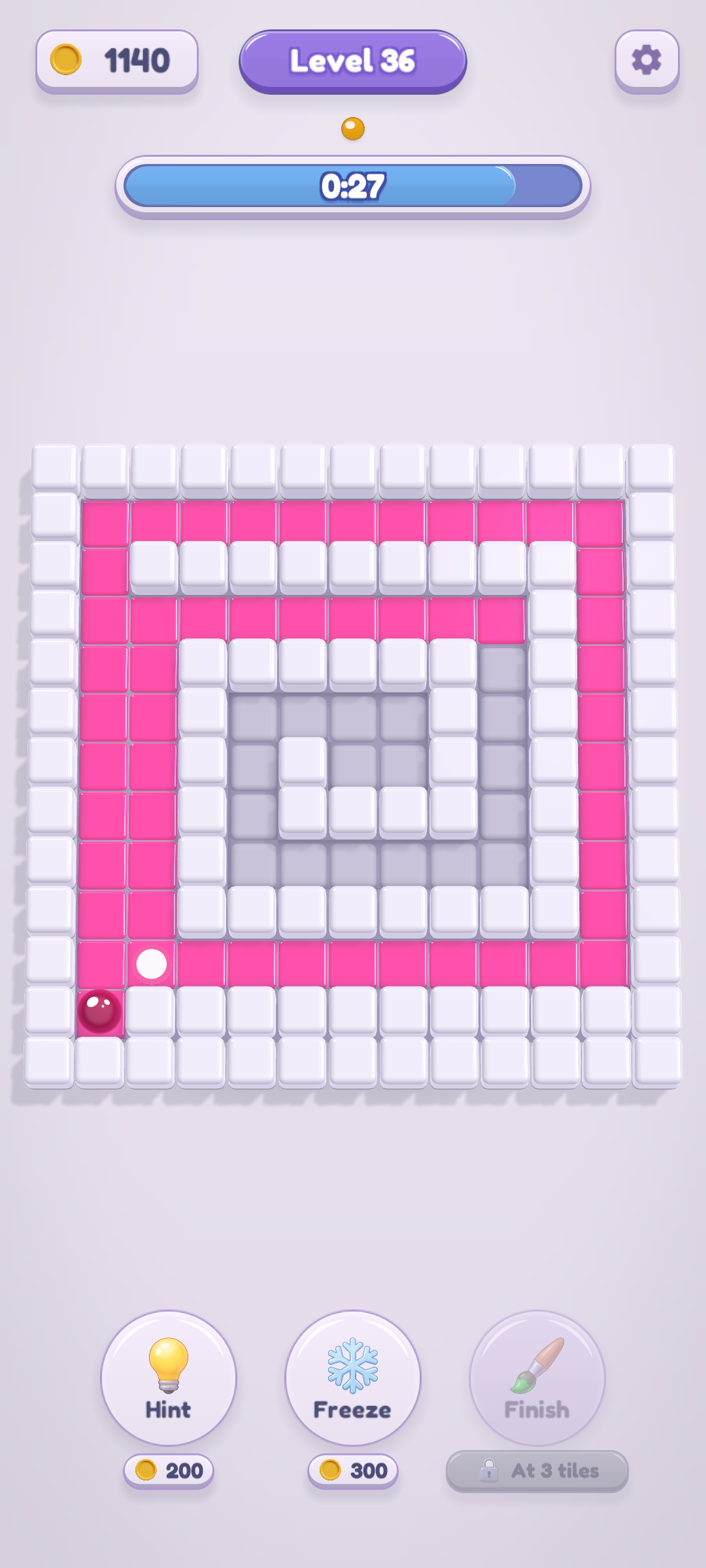 A maze of white tiles almost completely painted pink