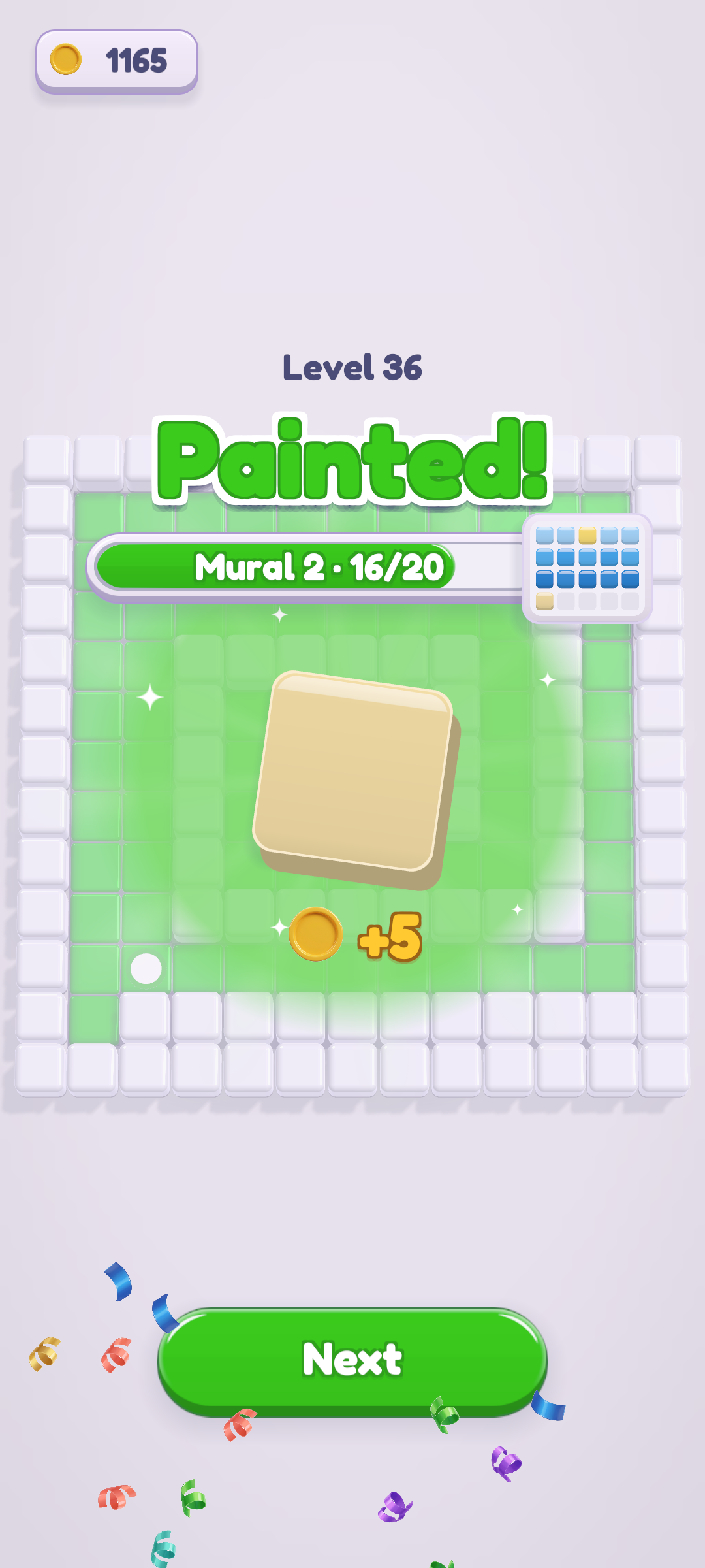 A finished level, with a new mural piece unlocked